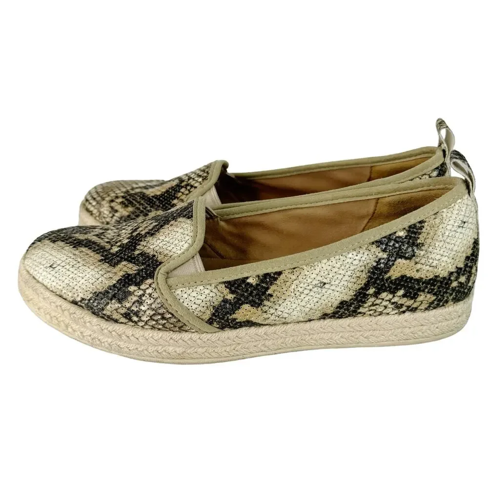 Clarks Azella Theoni Leather Slip-On Snakeskin Animal Print Flats Brown Tan 9